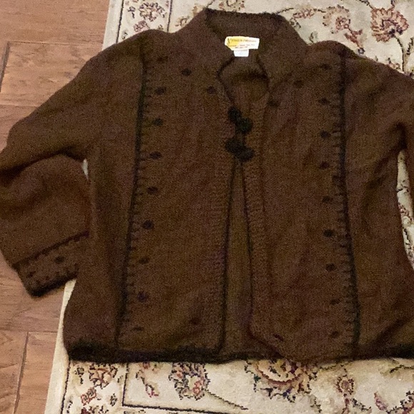 Brown Alpaca Wool  V-Neck Vintage  Cardigan Sweater. - Picture 7 of 12